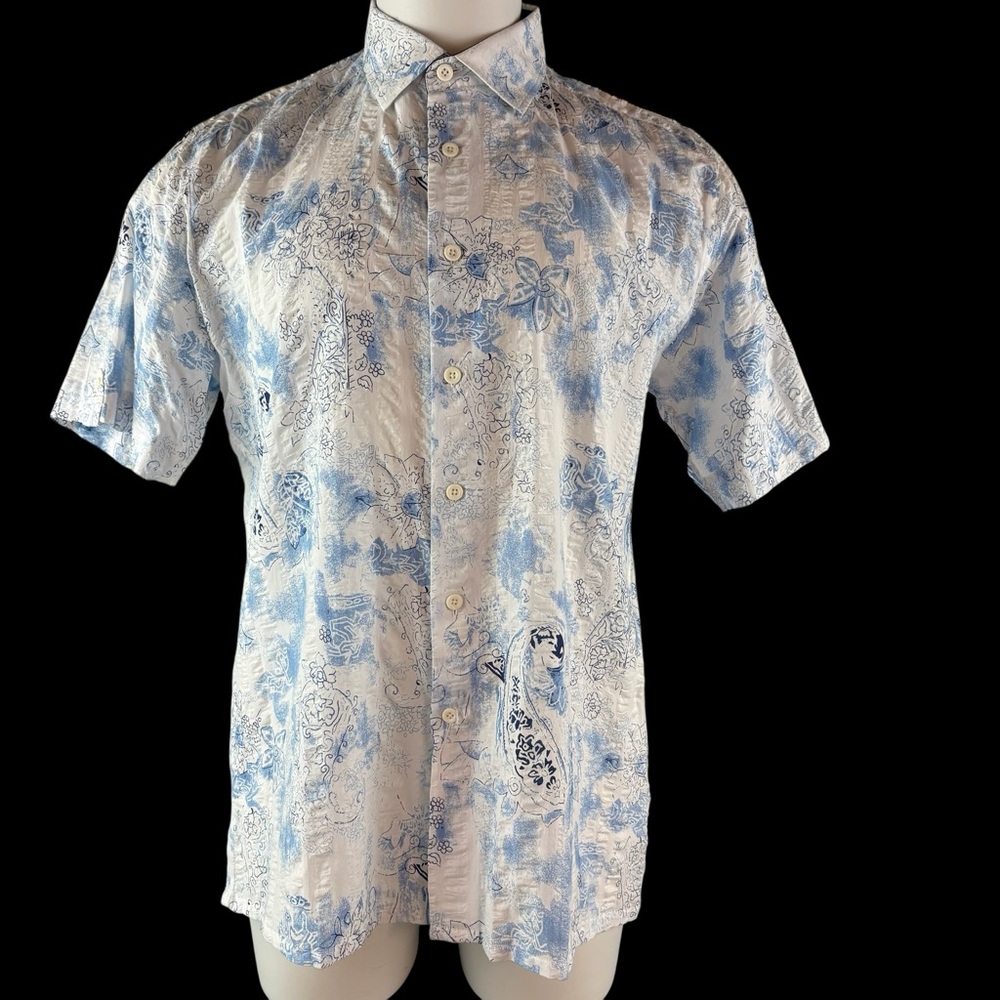 BACHRACH Shirt Men's Large All Over Print Relaxed Beach Geometric Hawaiian (156
